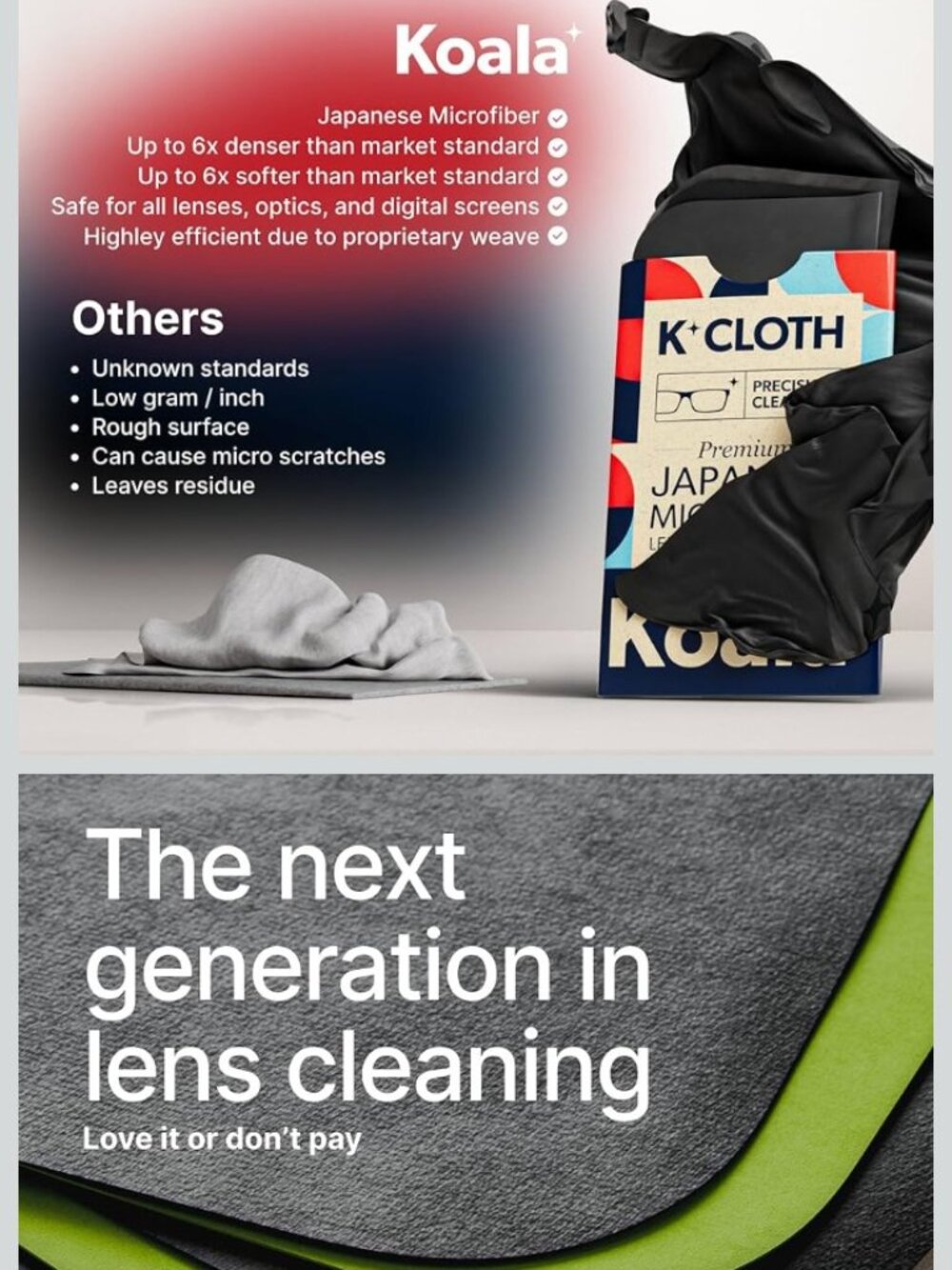 Koala Japanese Lens Cleaning Cloth (Green 2 Pack)